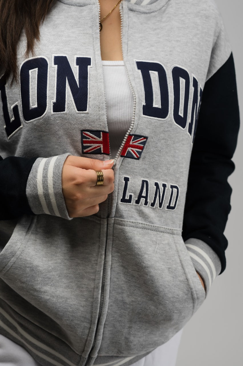 London Grey Blue Baseball Jacket (Unisex)