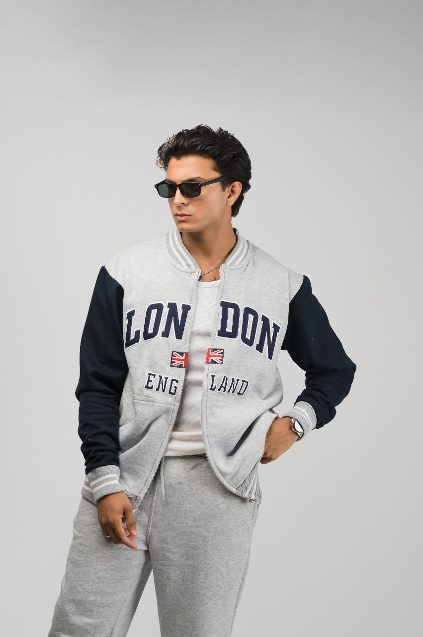 London Grey Baseball Jacket (Unisex)