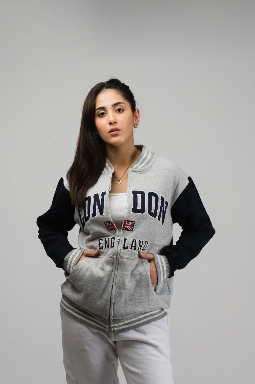 London Grey Blue Baseball Jacket (Unisex)