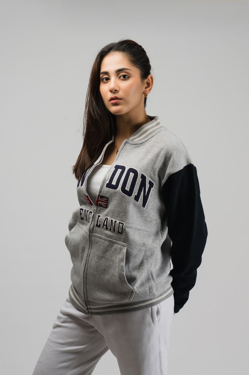 London Grey Blue Baseball Jacket (Unisex)