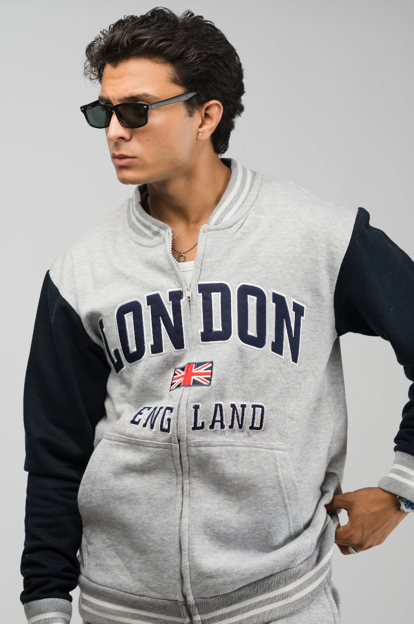 London Grey Baseball Jacket (Unisex)