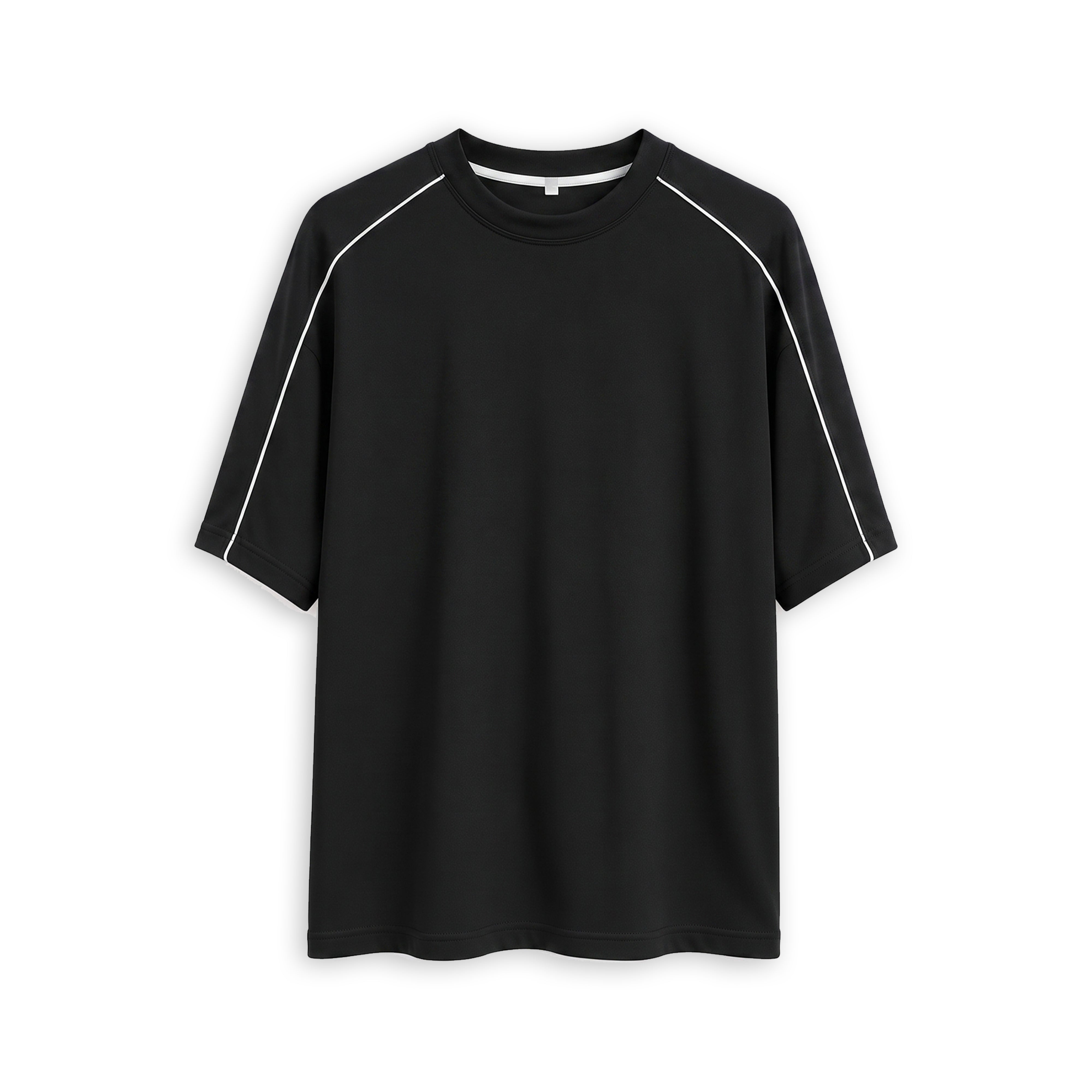 Raglan Piping Oversized Tee - Black