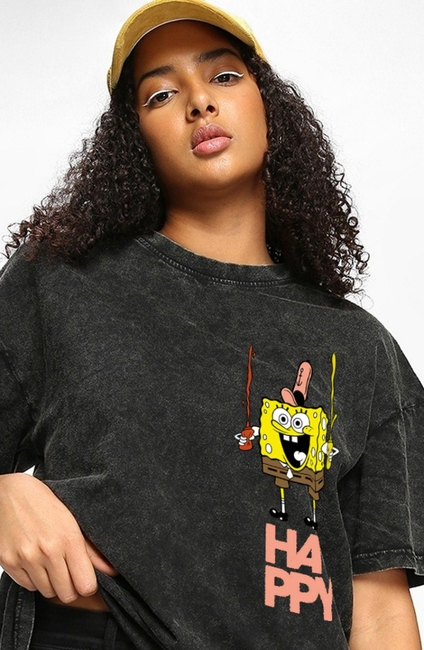 Never Grow Up - Acid Wash Oversized Graphic Tee