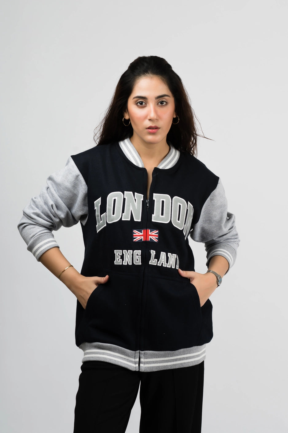 London Black Baseball Jacket (Unisex)