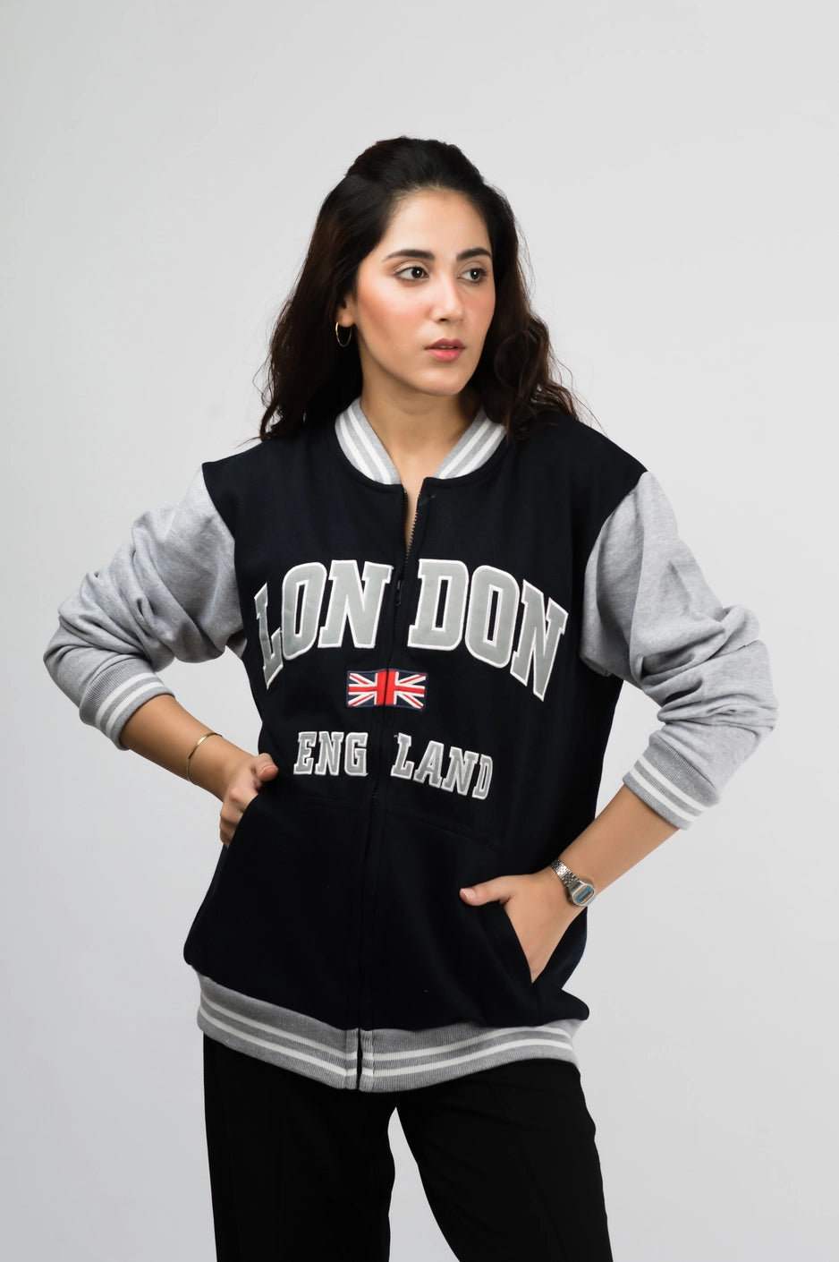London Black Baseball Jacket (Unisex)
