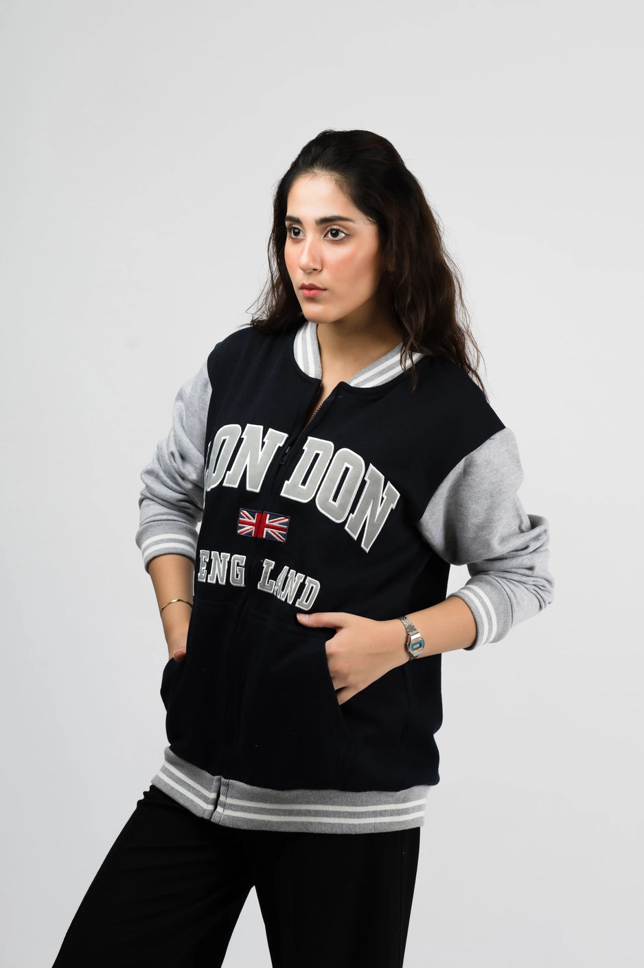 London Black Baseball Jacket (Unisex)