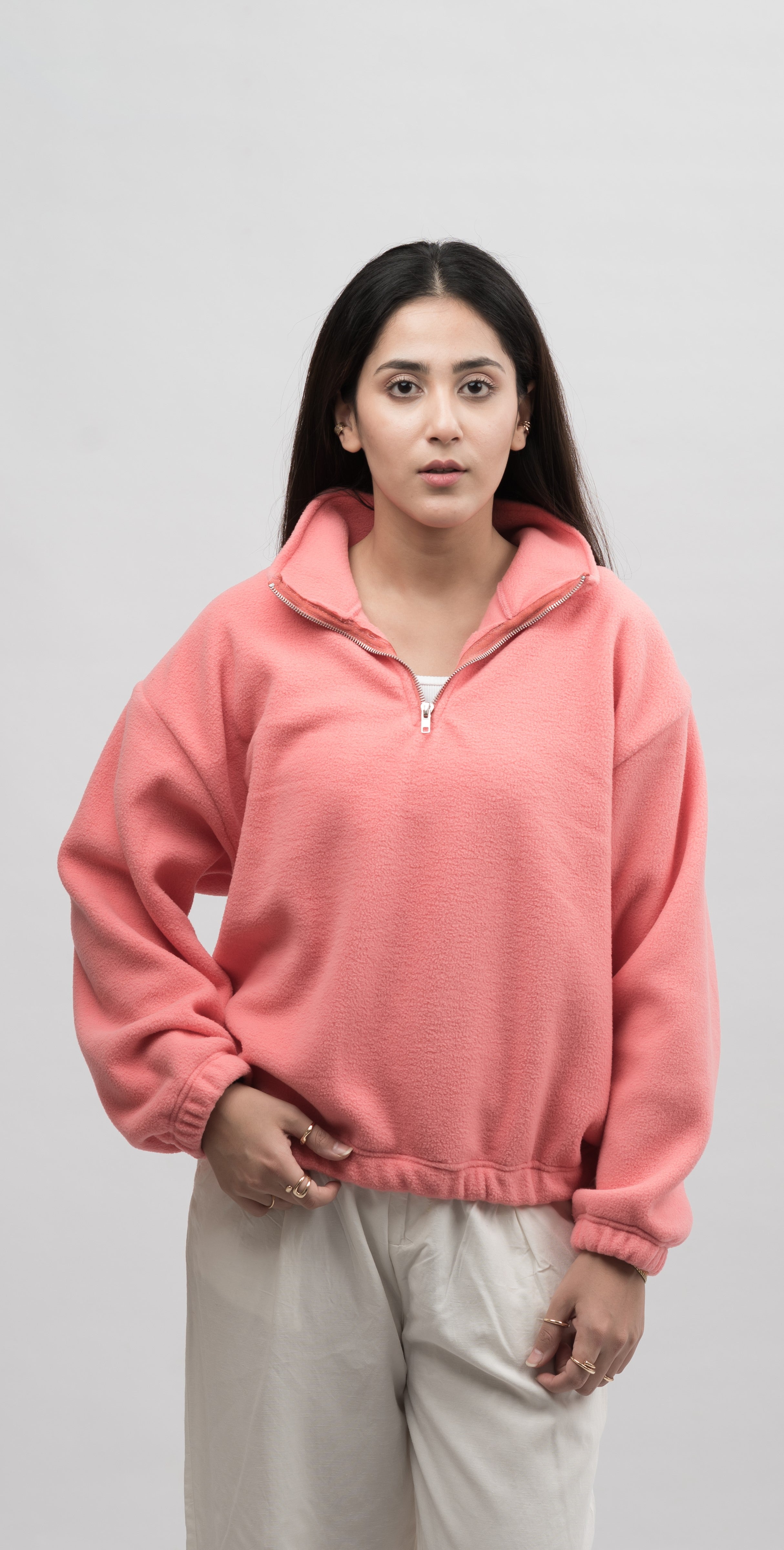 Polar Fleece Half Zip Mockneck Oversized Sweater
