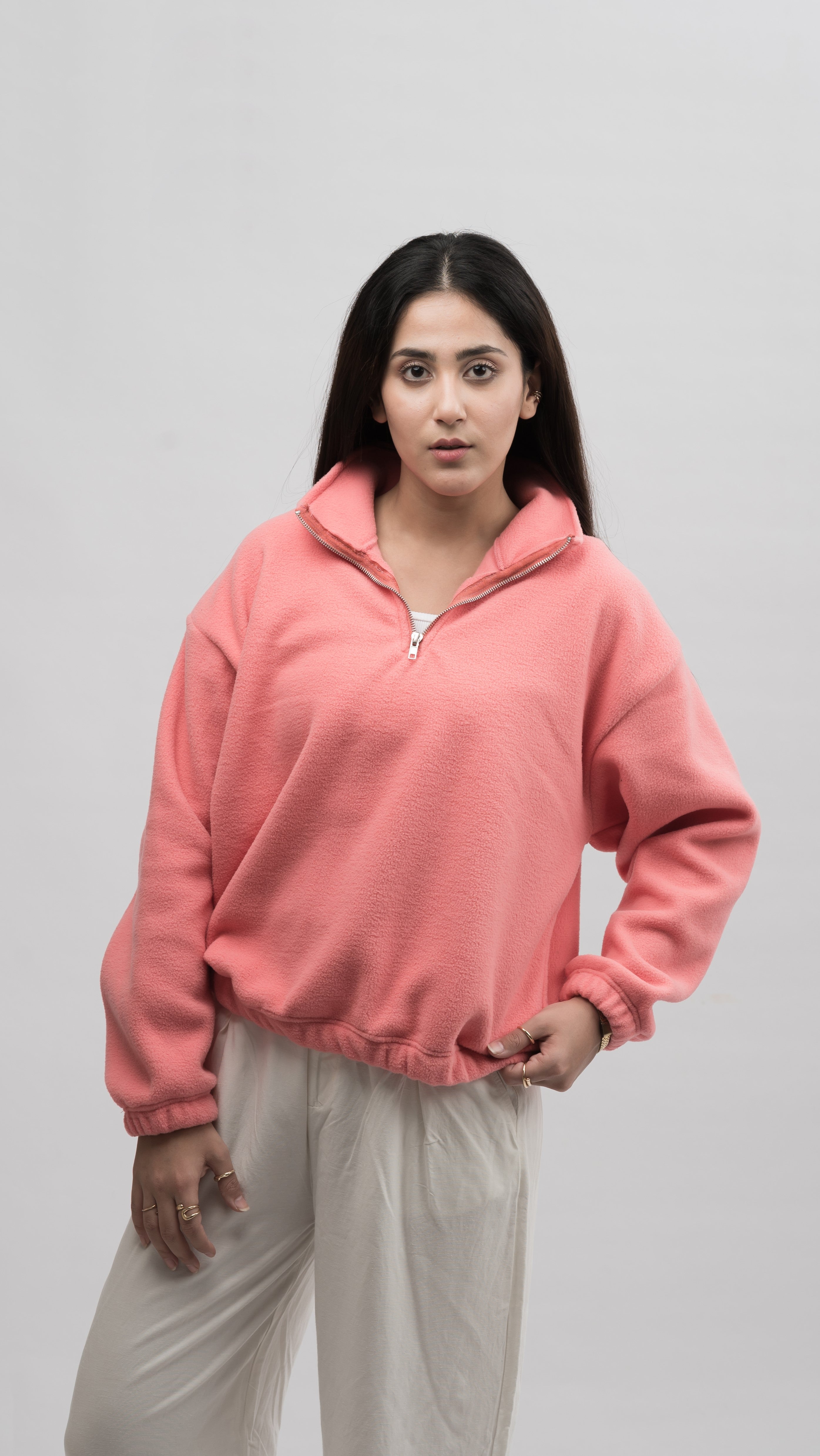 Polar Fleece Half Zip Mockneck Oversized Sweater