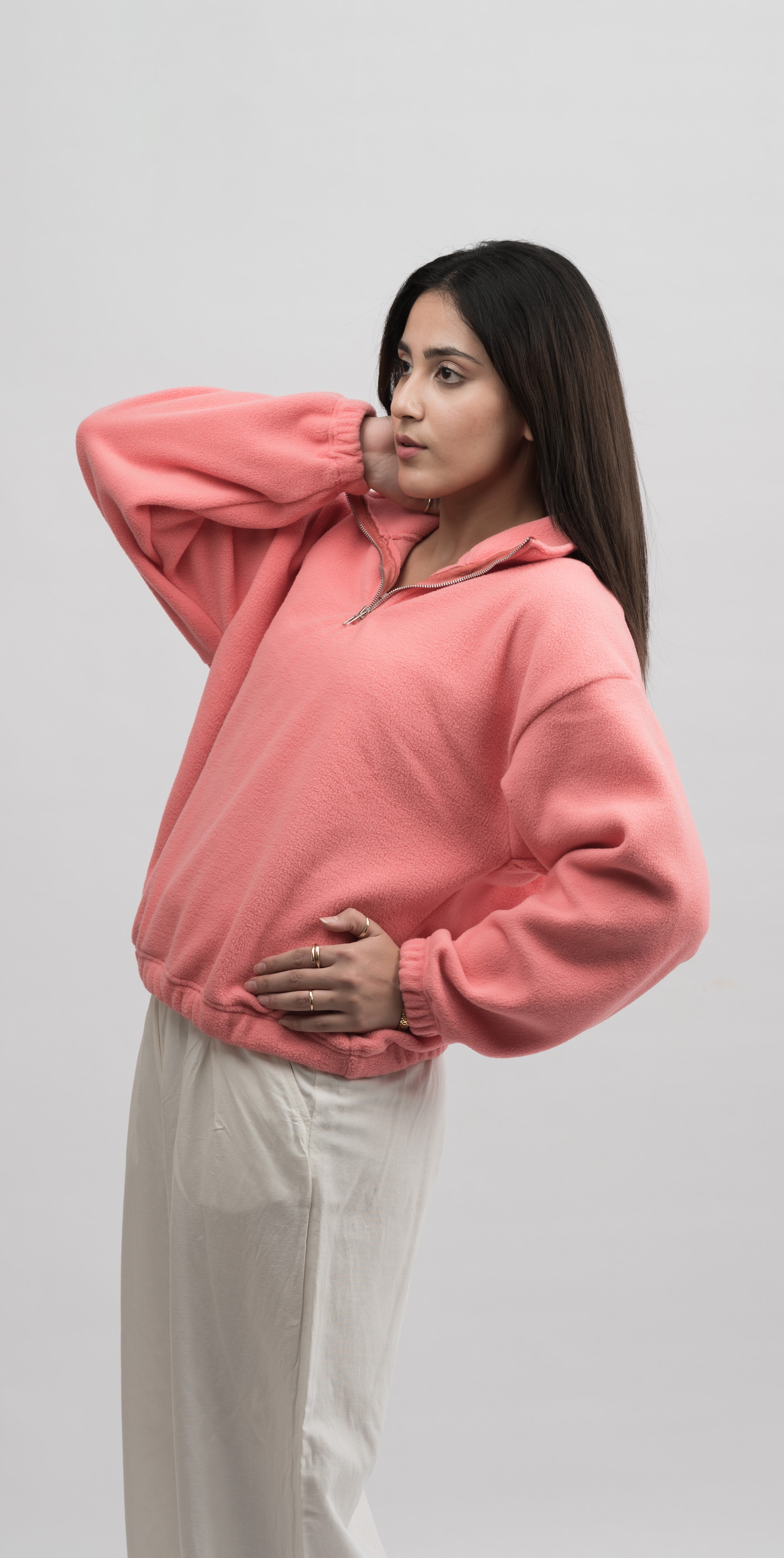 Polar Fleece Half Zip Mockneck Oversized Sweater