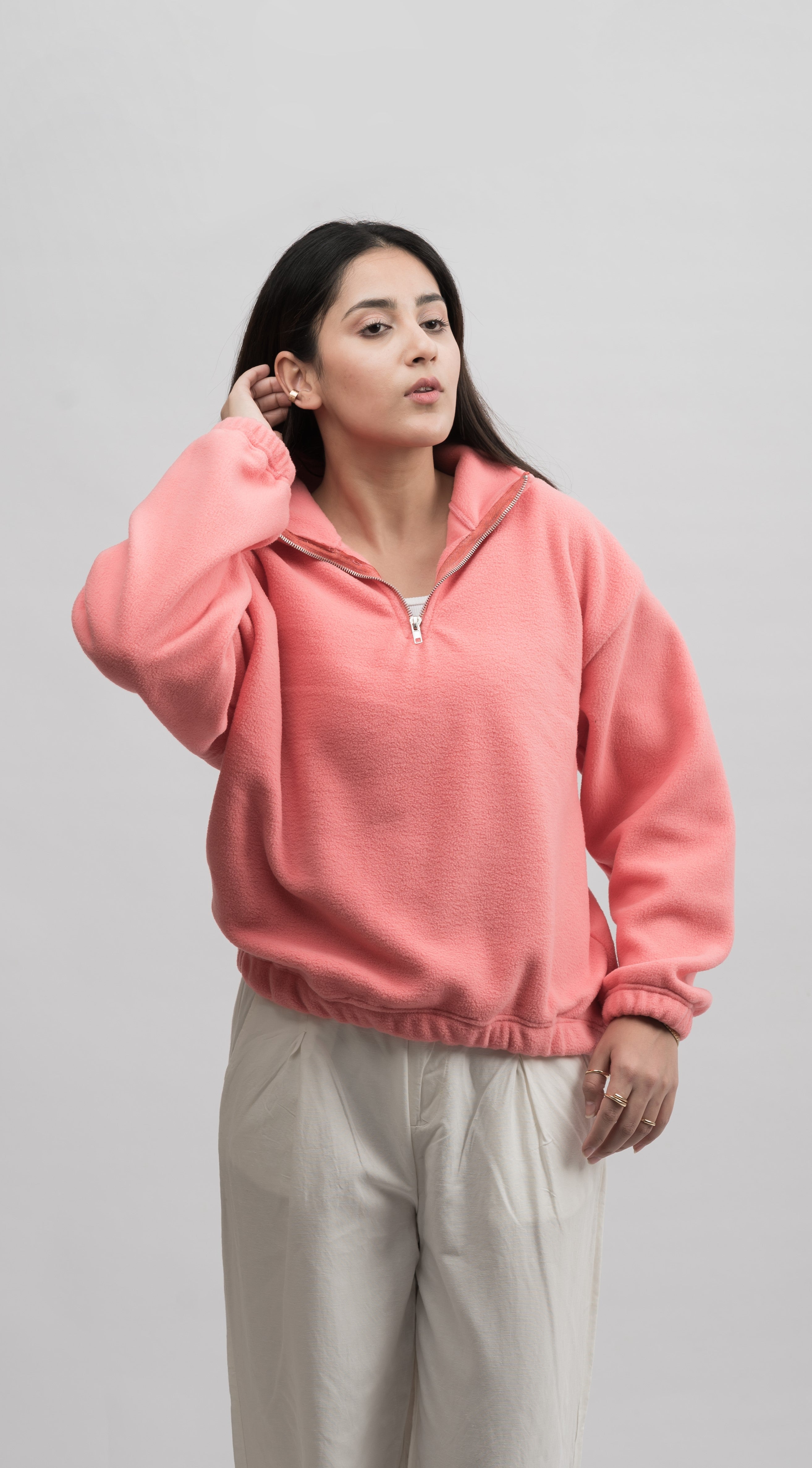 Polar Fleece Half Zip Mockneck Oversized Sweater