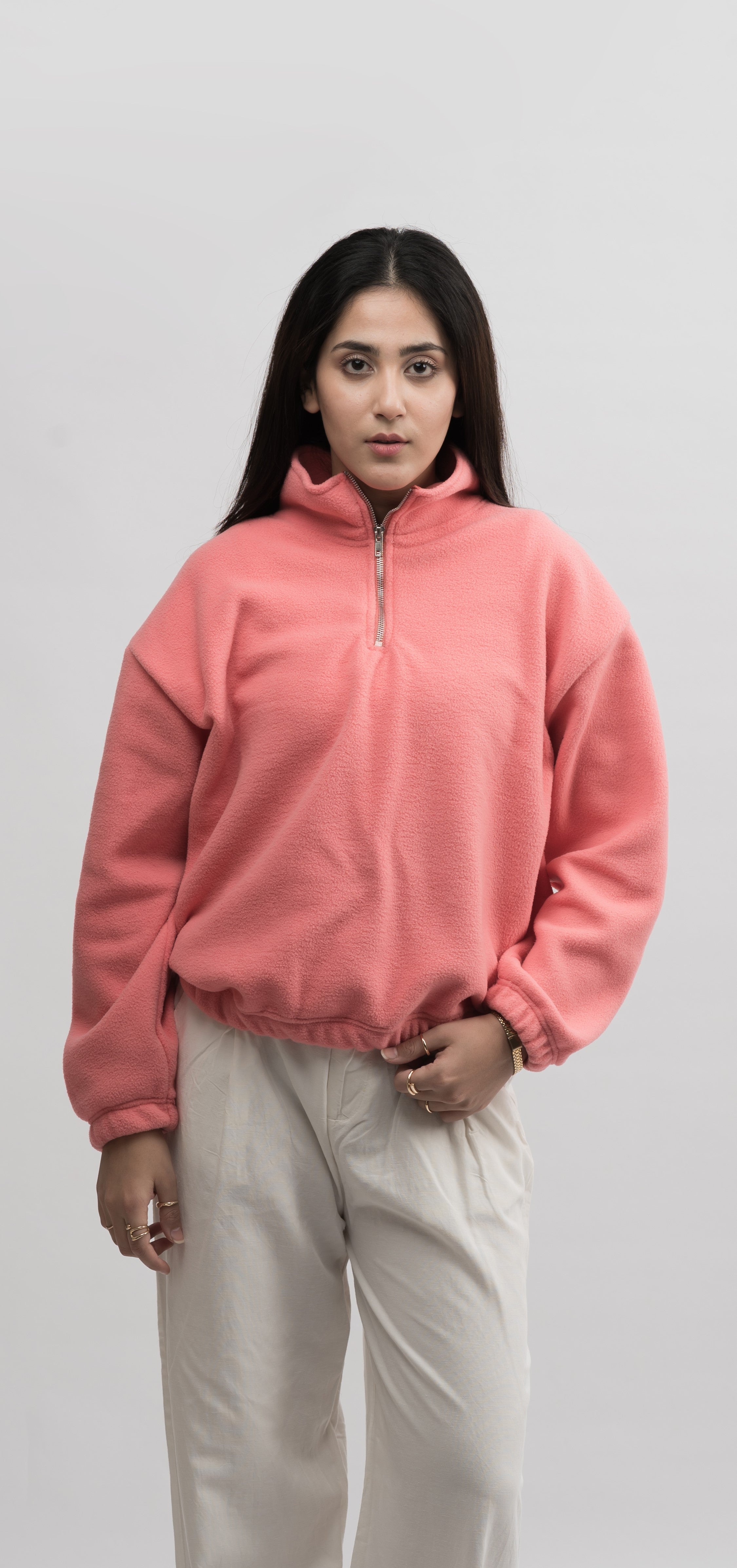 Polar Fleece Half Zip Mockneck Oversized Sweater