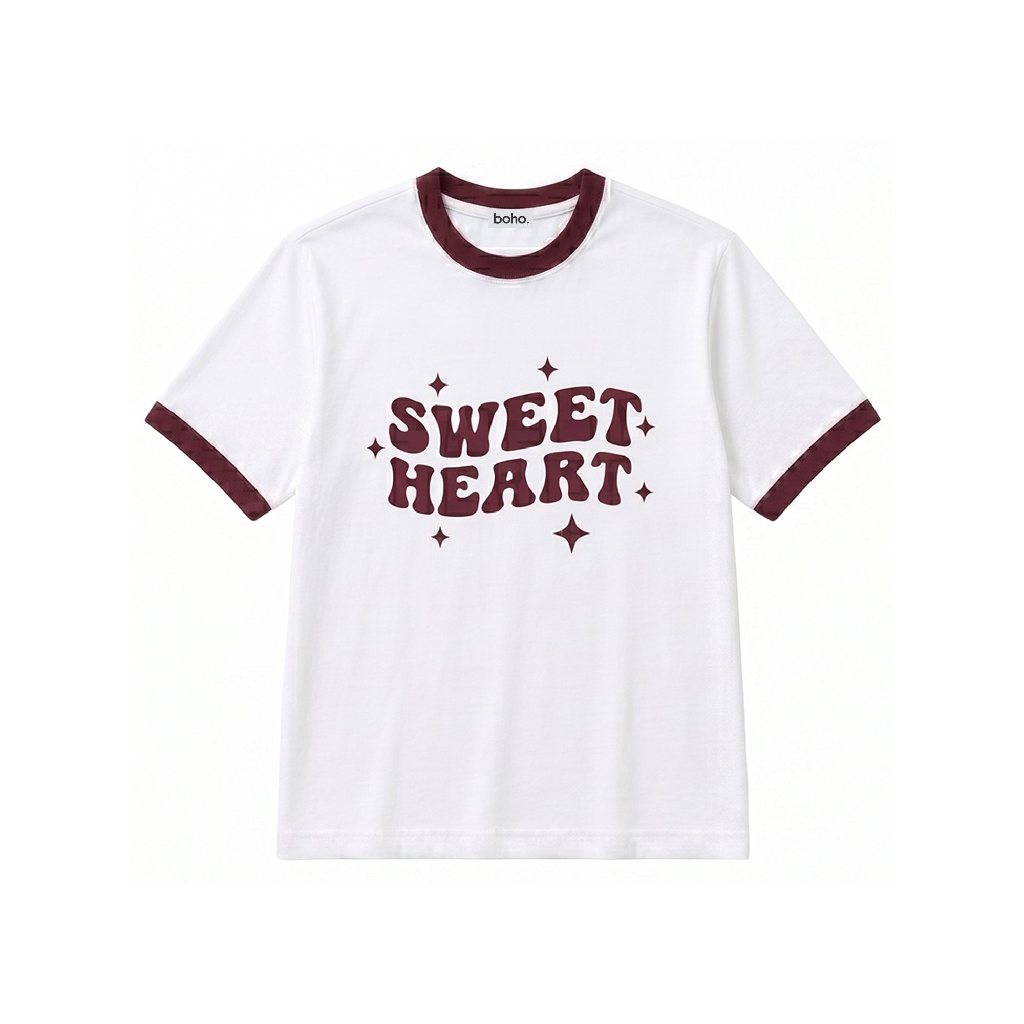 Sweet Heart Classic Ringer Tee – White & Maroon