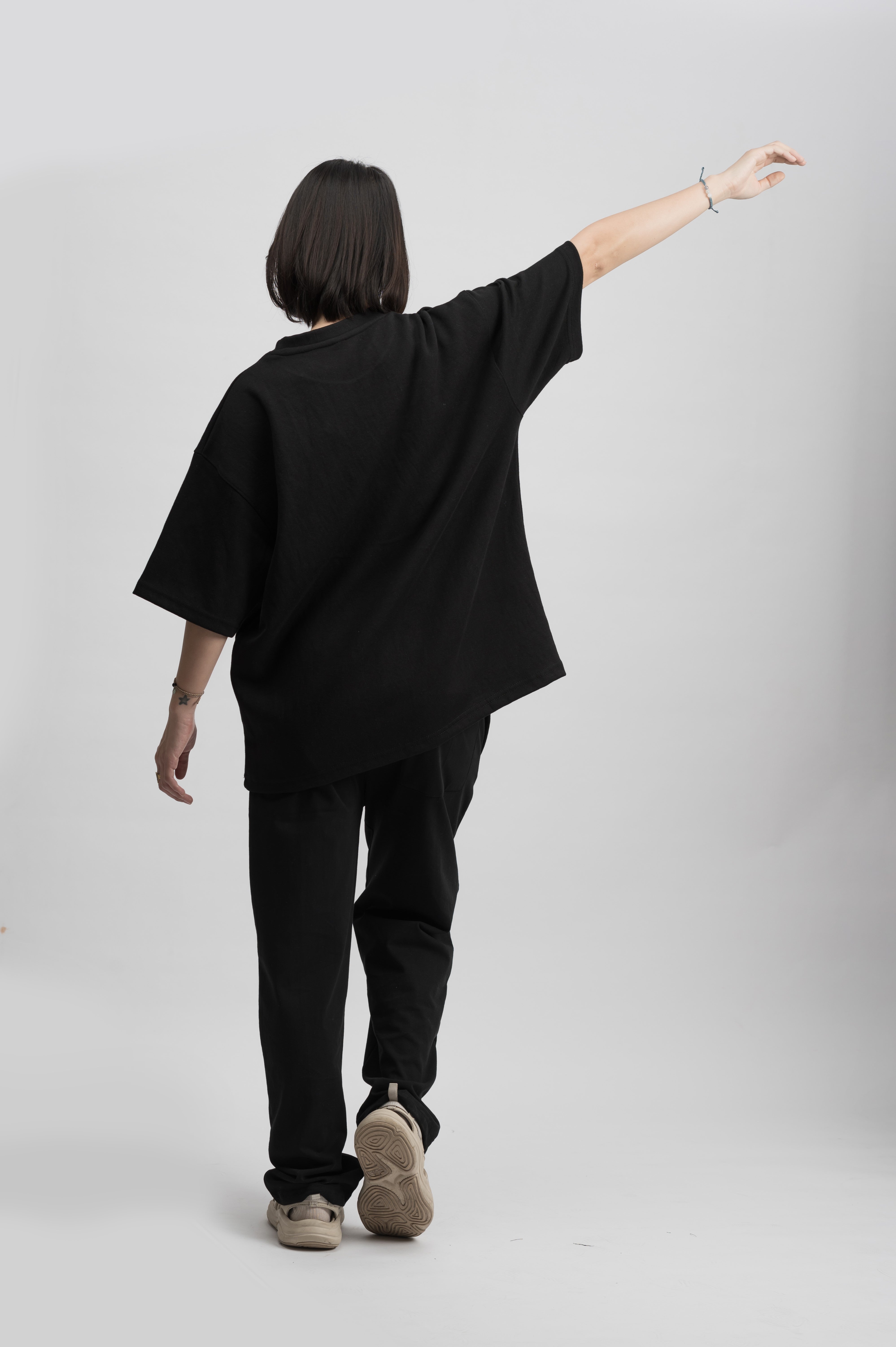 Solid Black Oversized Drop Shoulder T-Shirt