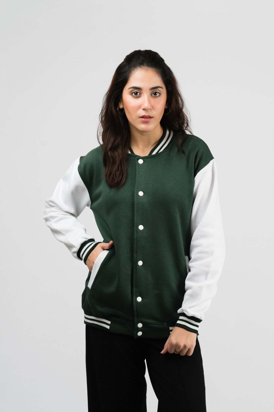 Two-tone green baseball jacket