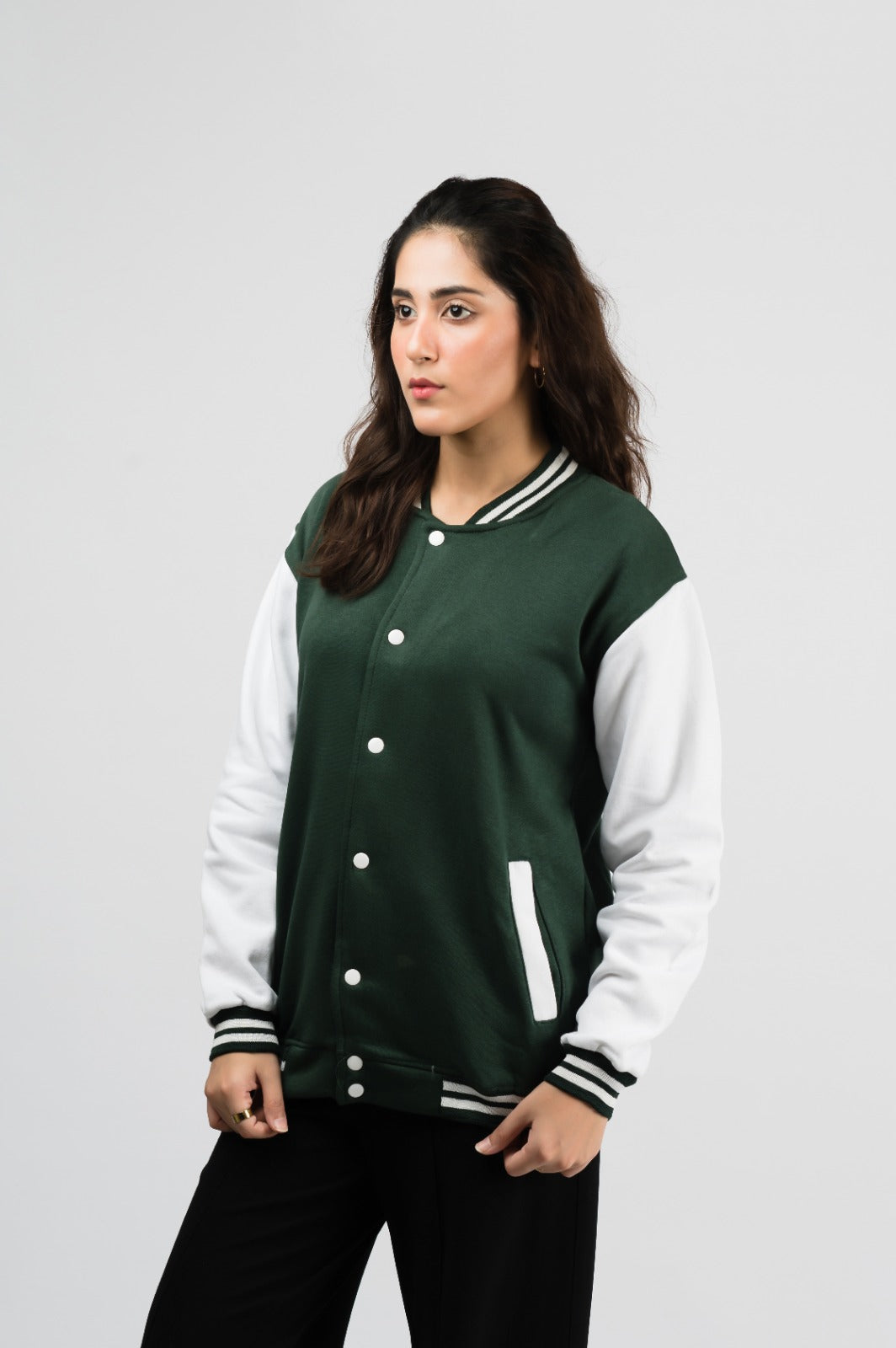 Two-tone green baseball jacket