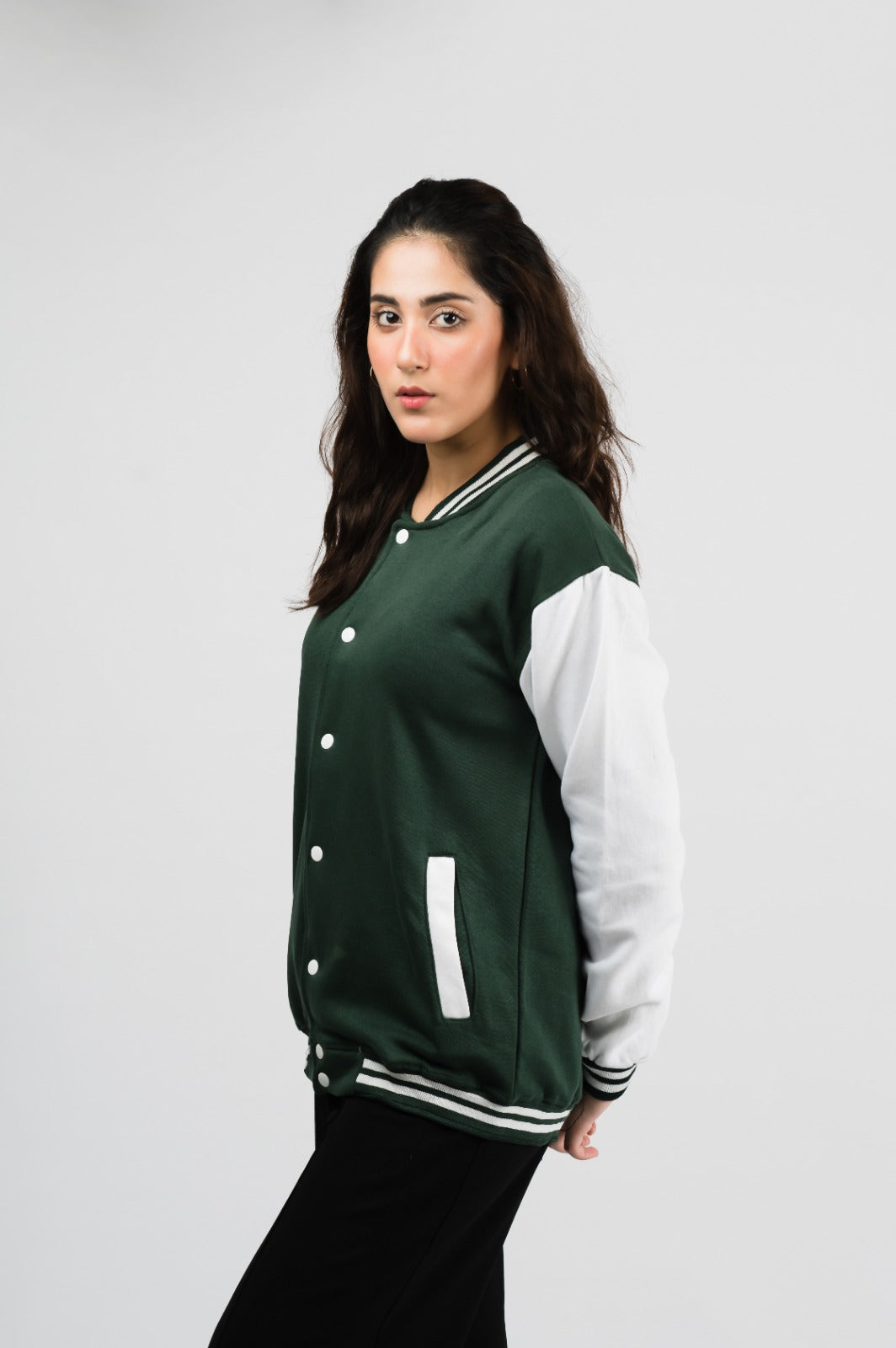 Two-tone green baseball jacket