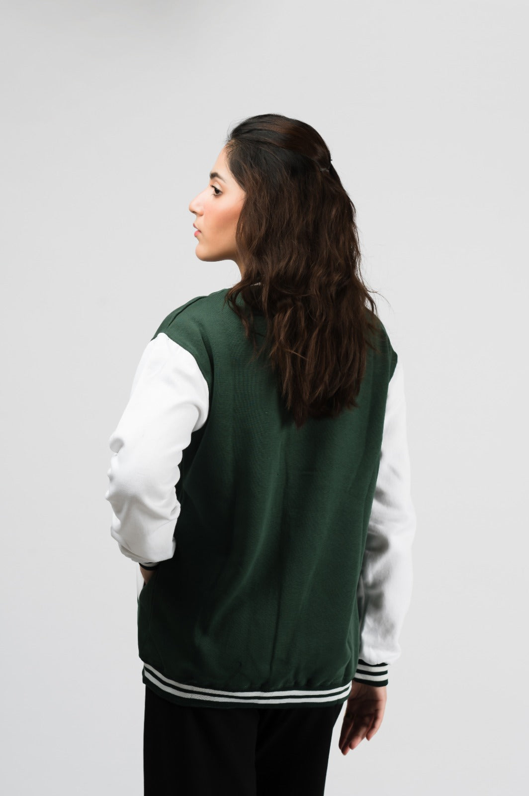 Two-tone green baseball jacket