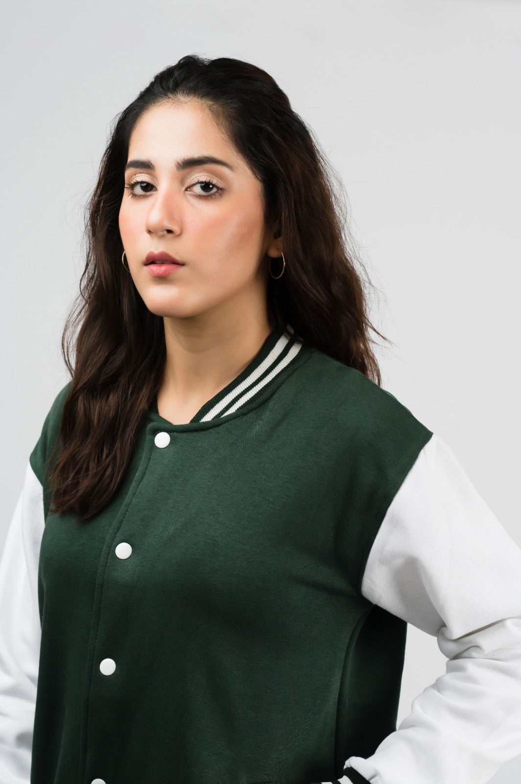 Two-tone green baseball jacket