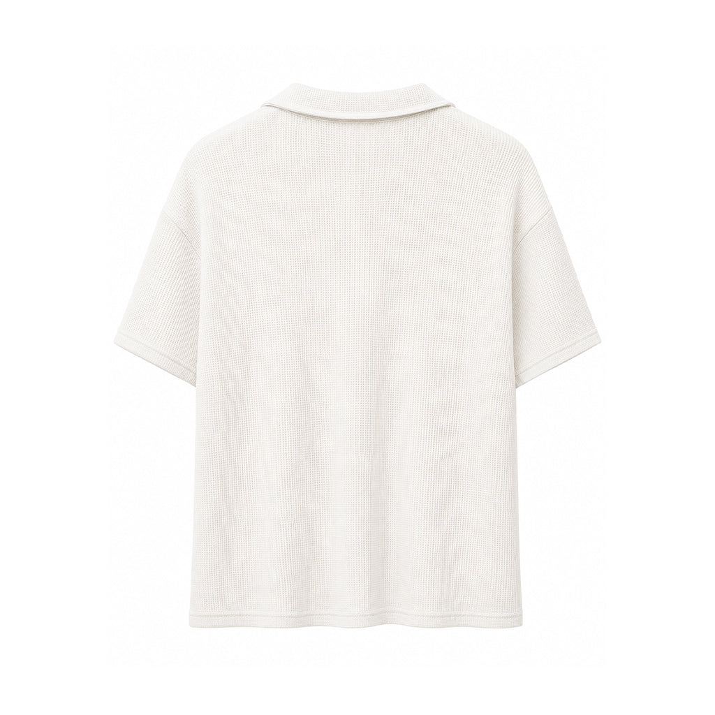 White Waffle Knit Polo