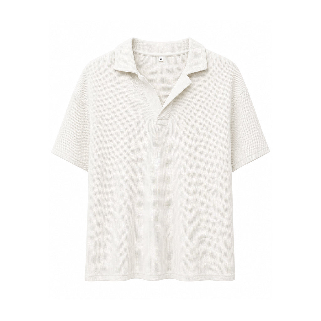 White Waffle Knit Polo