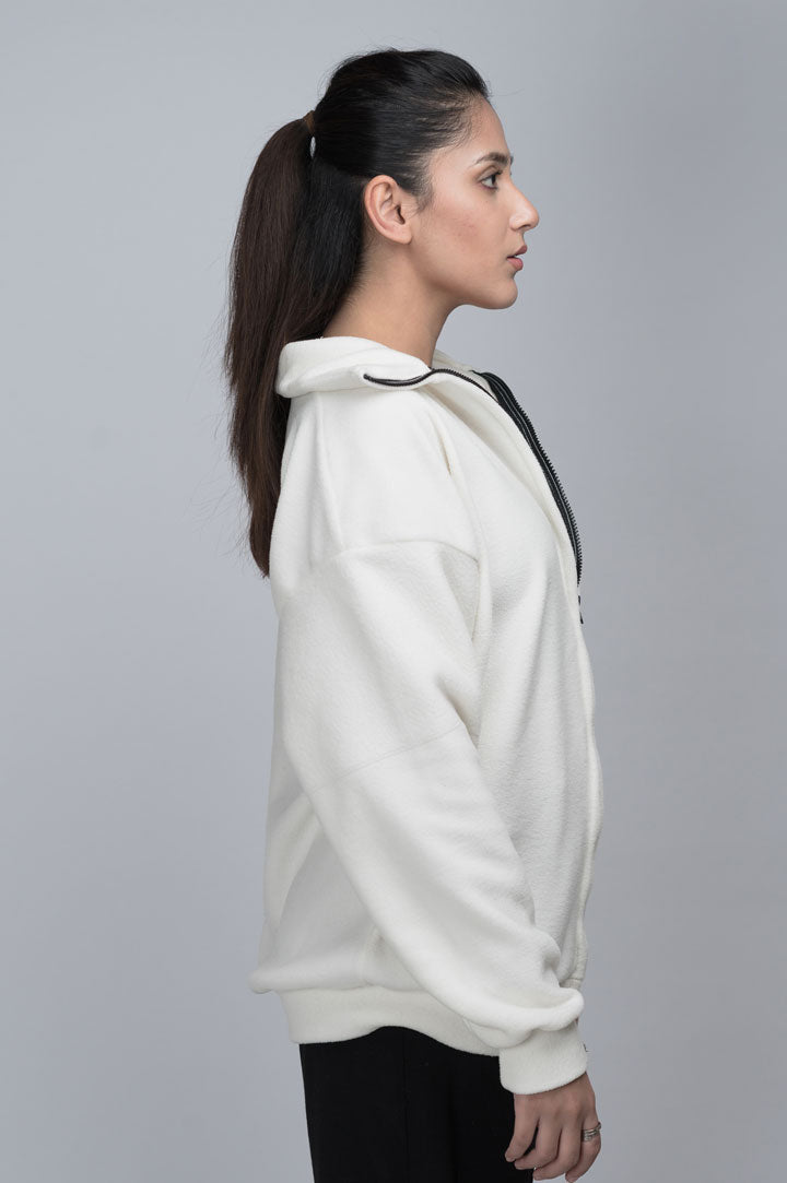 White Polar Fleece Mock Neck Zipper