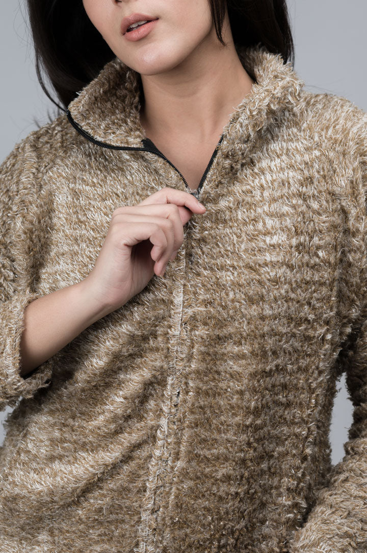 TWEED SHERPA MOCK-NECK JACKET SANDY